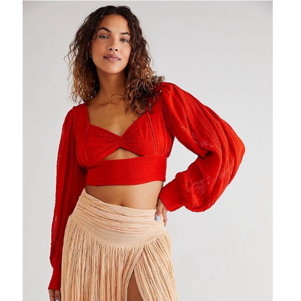 NWT Jens Pirate Booty Red Sunflower Crop Top XS - Picture 7 of 8